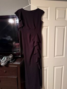 Sleeveless Black Ruffle-Accent Long Dress